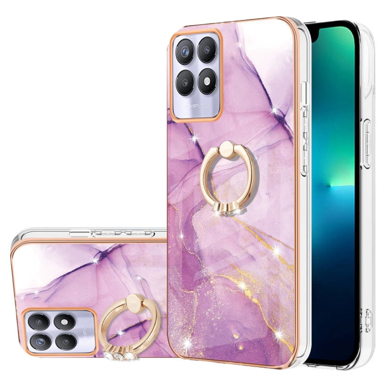 Electroplating Marble Pattern IMD TPU Phone Case with Ring Holder, For OPPO A94 5G / A95 5G, For Realme 8i, For Realme C21Y