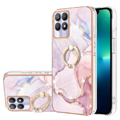 Electroplating Marble Pattern IMD TPU Phone Case with Ring Holder, For OPPO A94 5G / A95 5G, For Realme 8i, For Realme C21Y