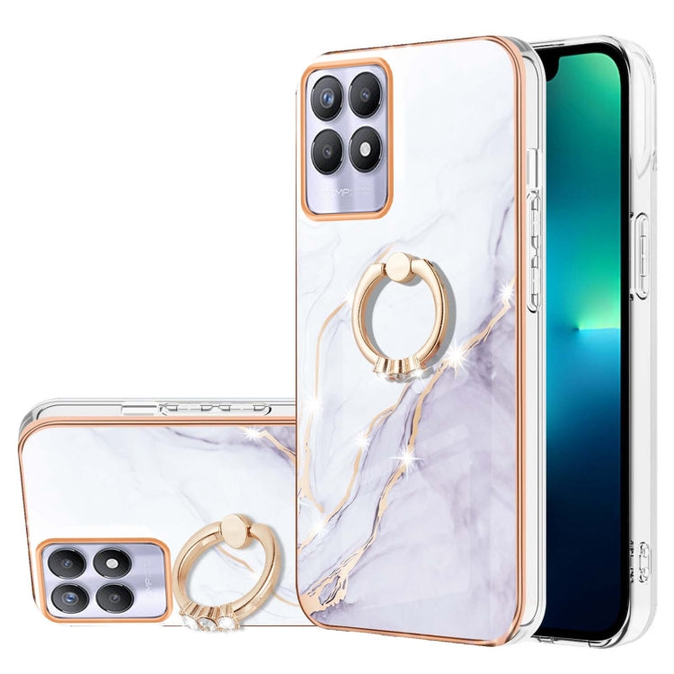 Electroplating Marble Pattern IMD TPU Phone Case with Ring Holder, For OPPO A94 5G / A95 5G, For Realme 8i, For Realme C21Y