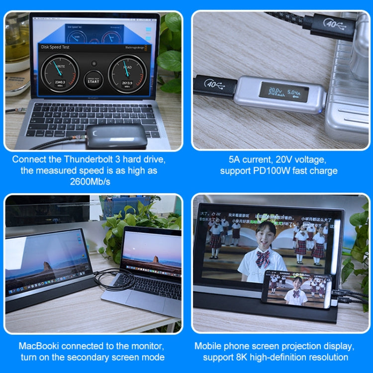 PD 100W USB-C / Type-C to USB-C / Type-C Thunderbolt 4 Full-function Data Cable, 0.5m, 1m, 2m