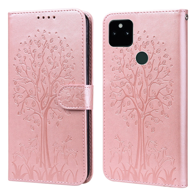 Tree & Deer Pattern Pressed Printing Horizontal Flip Leather Phone Case
