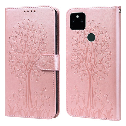 Tree & Deer Pattern Pressed Printing Horizontal Flip Leather Phone Case