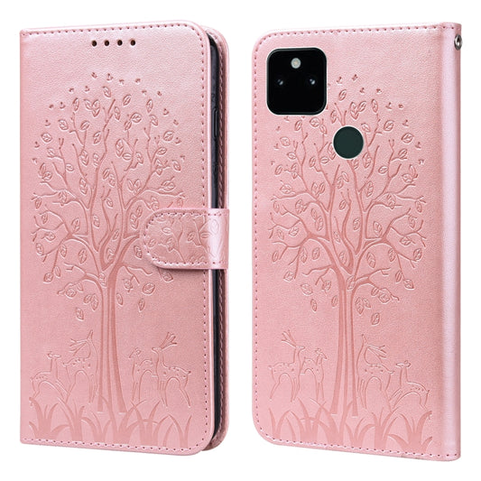 Tree & Deer Pattern Pressed Printing Horizontal Flip Leather Phone Case