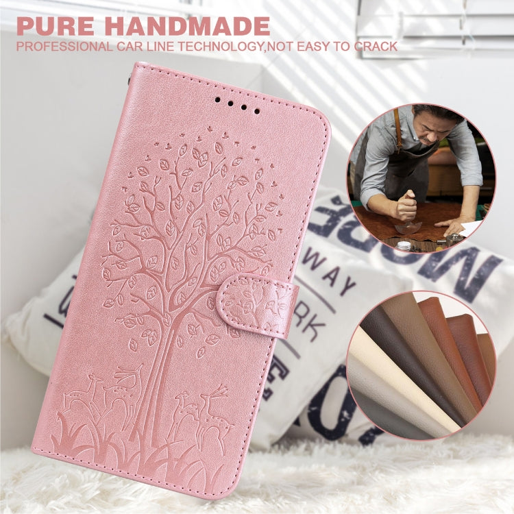 Tree & Deer Pattern Pressed Printing Horizontal Flip Leather Phone Case