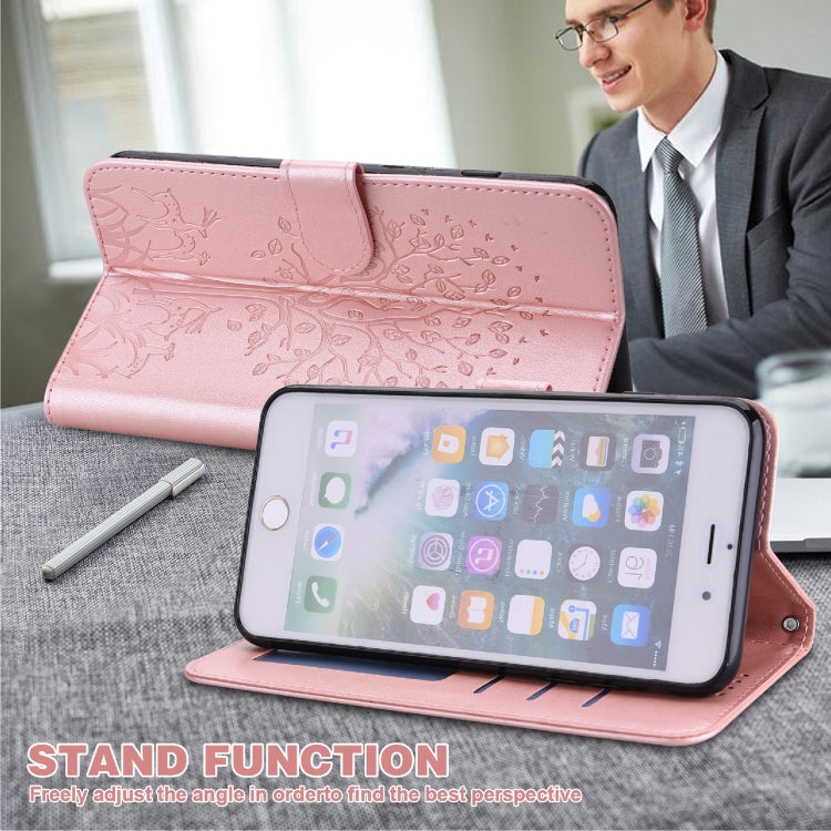 Tree & Deer Pattern Pressed Printing Horizontal Flip Leather Phone Case
