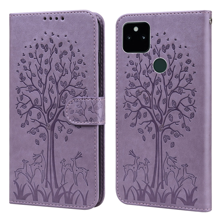 Tree & Deer Pattern Pressed Printing Horizontal Flip Leather Phone Case