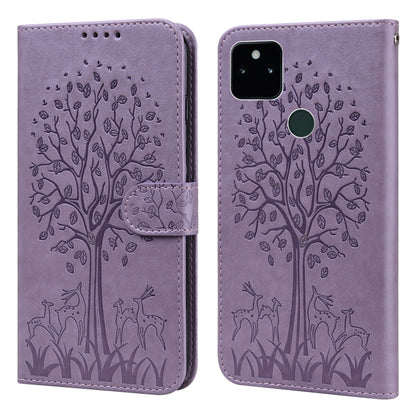 Tree & Deer Pattern Pressed Printing Horizontal Flip Leather Phone Case