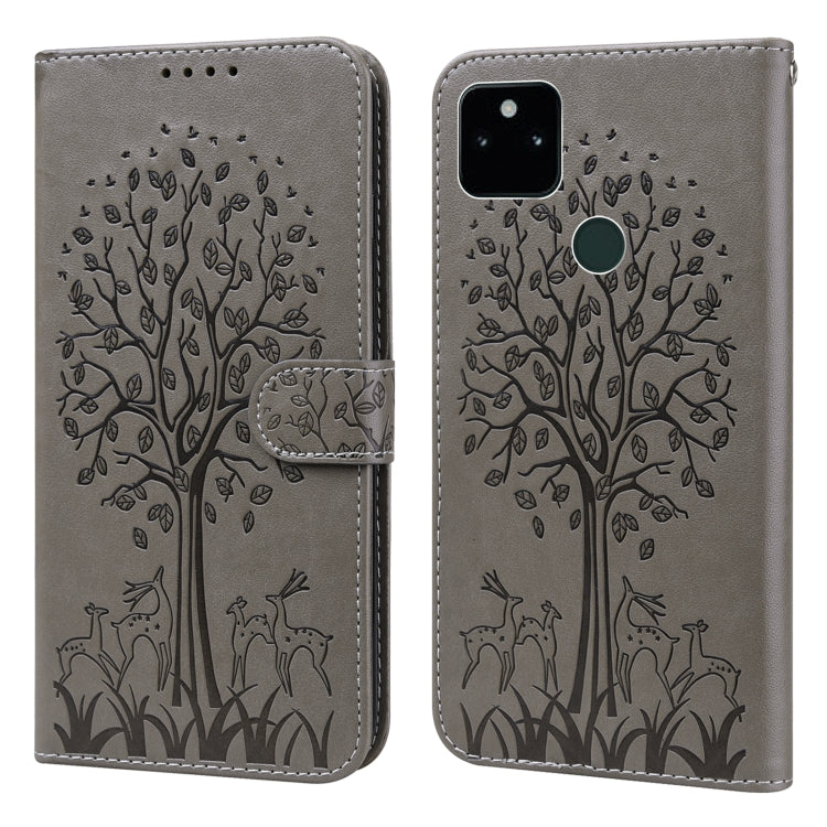 Tree & Deer Pattern Pressed Printing Horizontal Flip Leather Phone Case