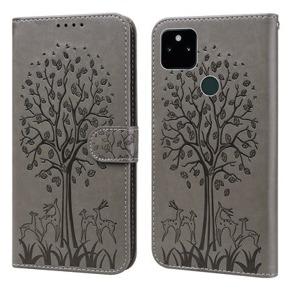 Tree & Deer Pattern Pressed Printing Horizontal Flip Leather Phone Case