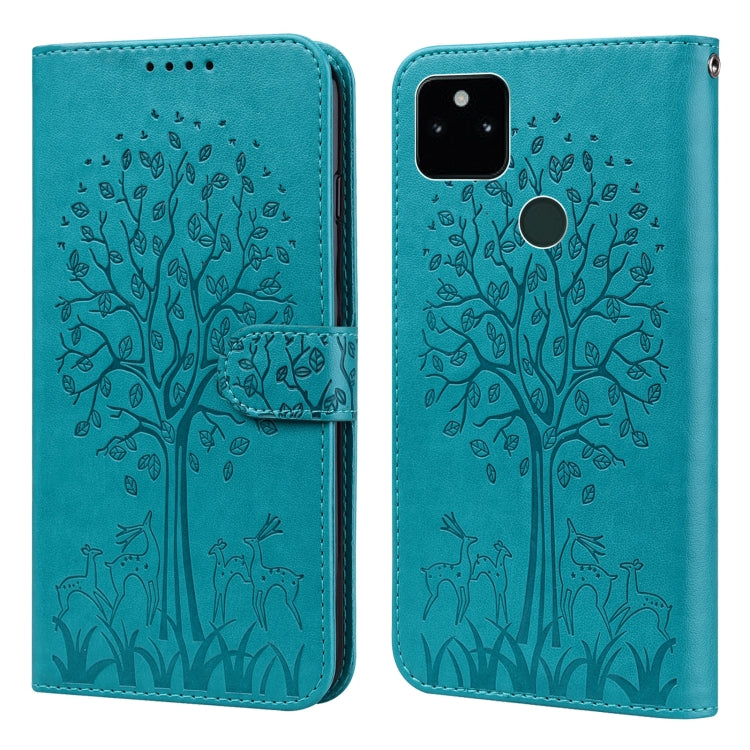Tree & Deer Pattern Pressed Printing Horizontal Flip Leather Phone Case