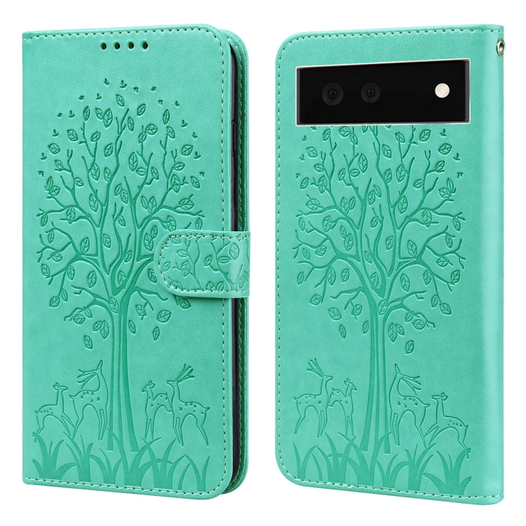 Tree & Deer Pattern Pressed Printing Horizontal Flip Leather Phone Case