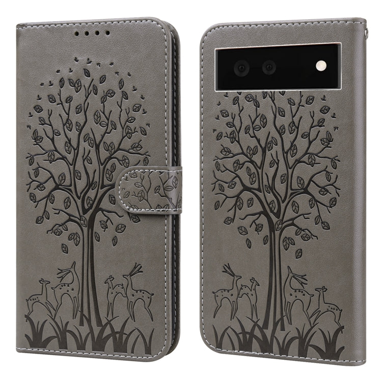Tree & Deer Pattern Pressed Printing Horizontal Flip Leather Phone Case