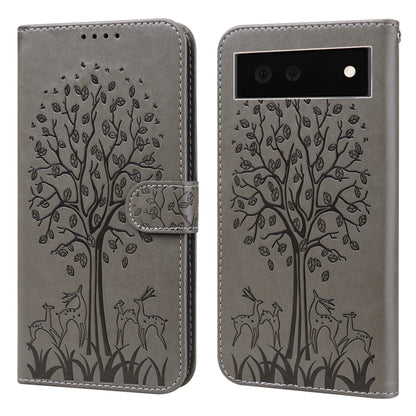 Tree & Deer Pattern Pressed Printing Horizontal Flip Leather Phone Case