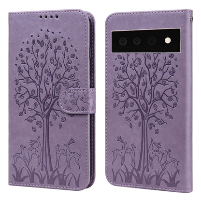 Tree & Deer Pattern Pressed Printing Horizontal Flip Leather Phone Case