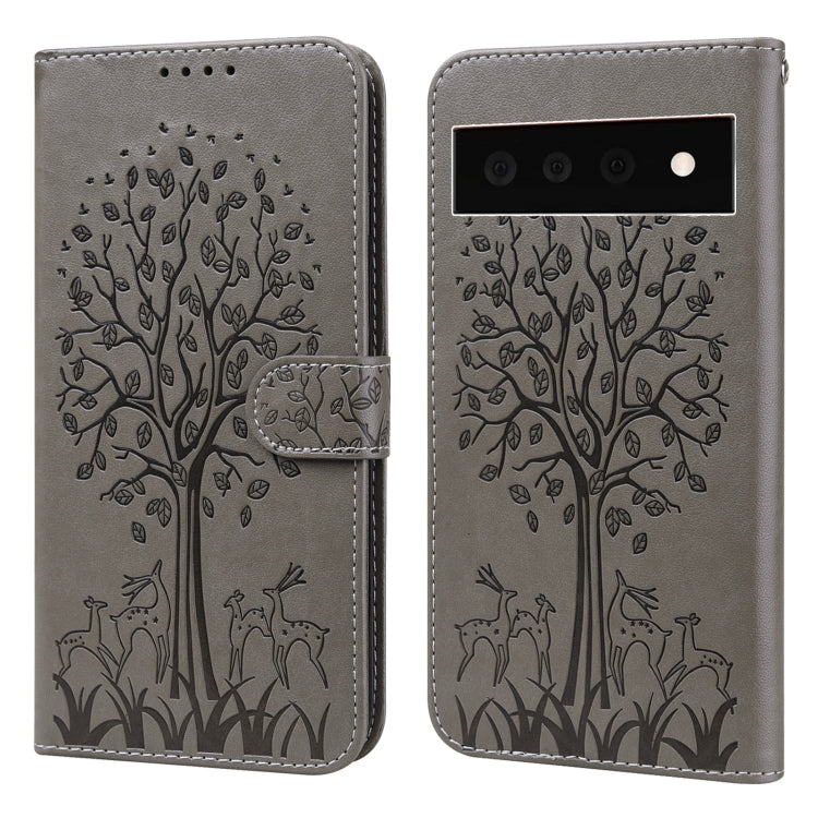 Tree & Deer Pattern Pressed Printing Horizontal Flip Leather Phone Case