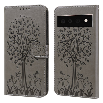 Tree & Deer Pattern Pressed Printing Horizontal Flip Leather Phone Case