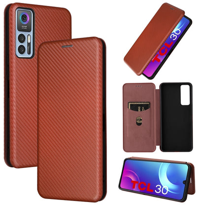 Carbon Fiber Texture Magnetic Horizontal Flip Leather Phone Case, For TCL 30 5G / 30+
