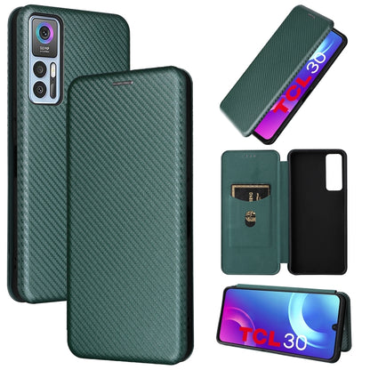 Carbon Fiber Texture Magnetic Horizontal Flip Leather Phone Case, For TCL 30 5G / 30+