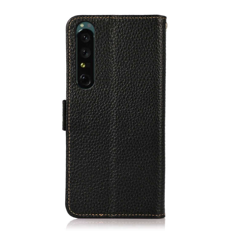 KHAZNEH Side-Magnetic Litchi Genuine Leather RFID Phone Case