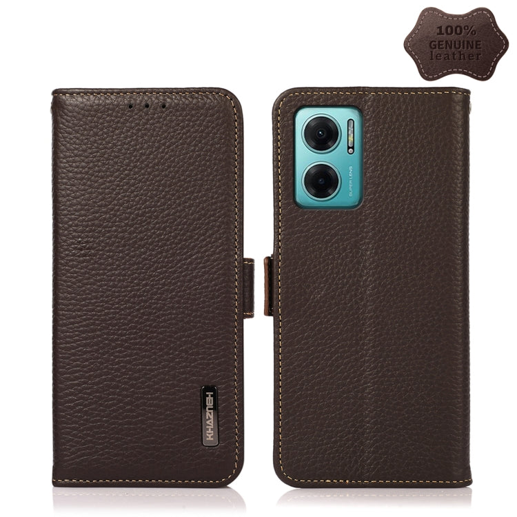 KHAZNEH Side-Magnetic Litchi Genuine Leather RFID Phone Case