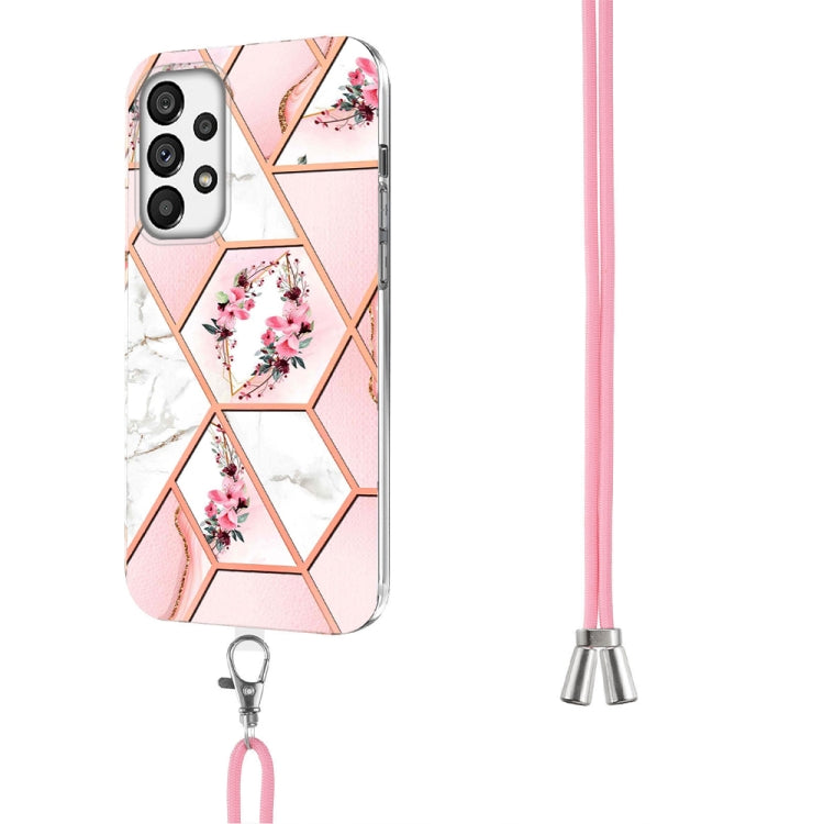 Splicing Marble Flower Pattern TPU Phone Case with Lanyard