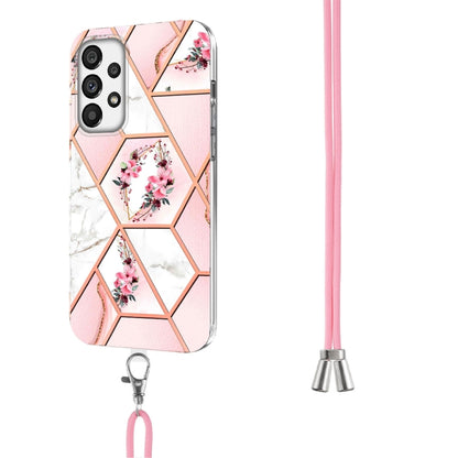 Splicing Marble Flower Pattern TPU Phone Case with Lanyard