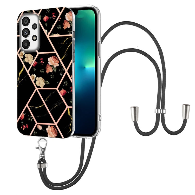 Splicing Marble Flower Pattern TPU Phone Case with Lanyard