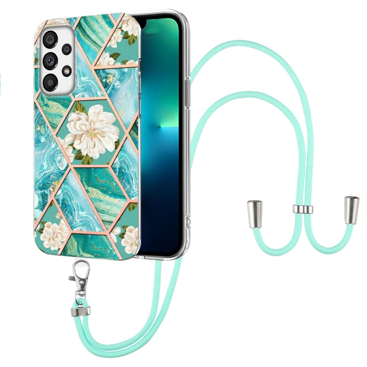 Splicing Marble Flower Pattern TPU Phone Case with Lanyard