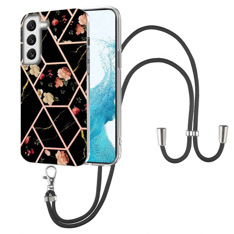 Splicing Marble Flower Pattern TPU Phone Case with Lanyard