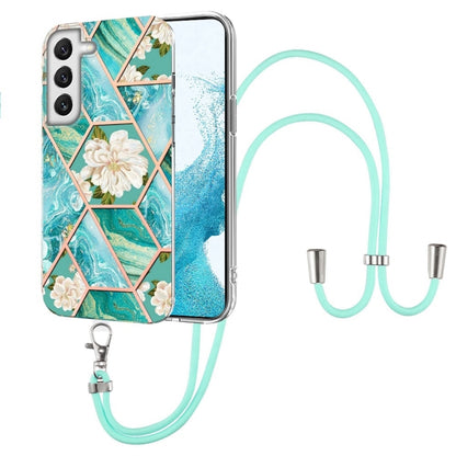 Splicing Marble Flower Pattern TPU Phone Case with Lanyard