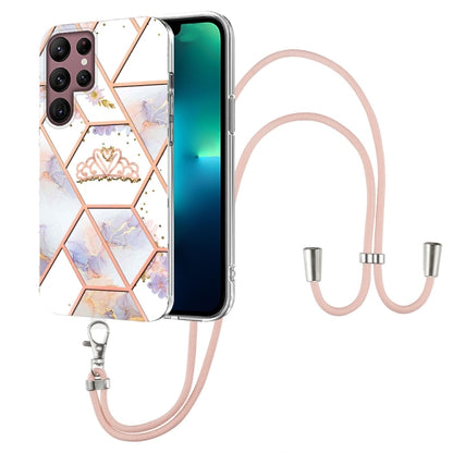 Splicing Marble Flower Pattern TPU Phone Case with Lanyard