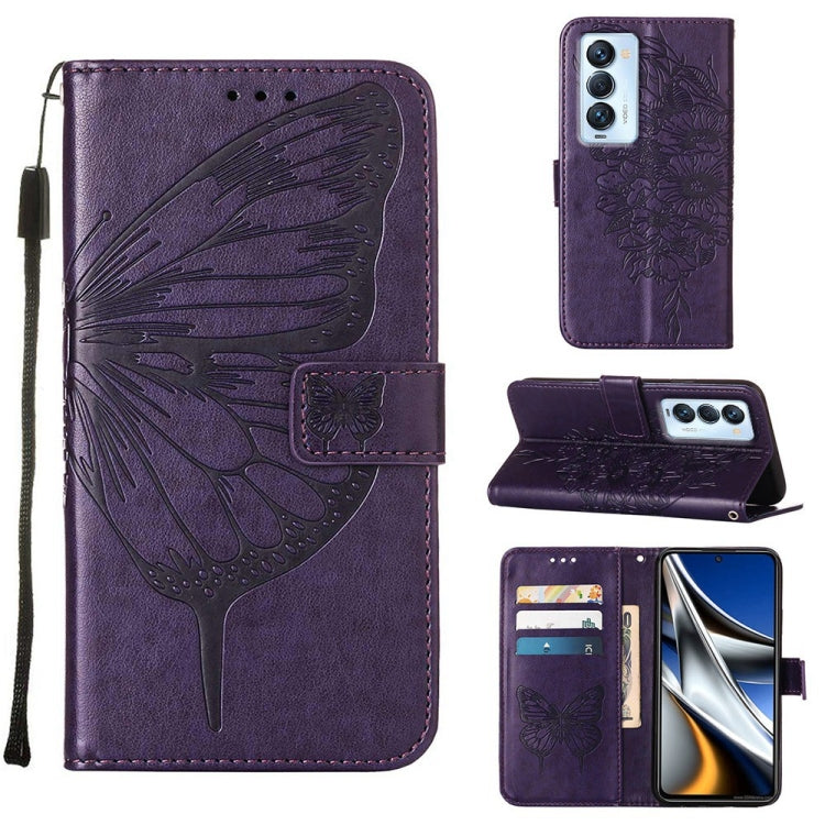 Embossed Butterfly Leather Phone Case, For Tecno Camon 17 Pro, For Tecno Camon 18 Premier, For Tecno Camon 18i