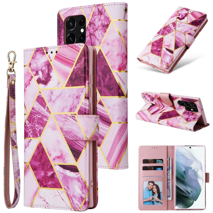 Marble Bronzing Stitching Leather Phone Case