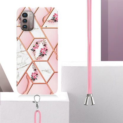 Splicing Marble Flower Pattern TPU Phone Case with Lanyard, Series 1