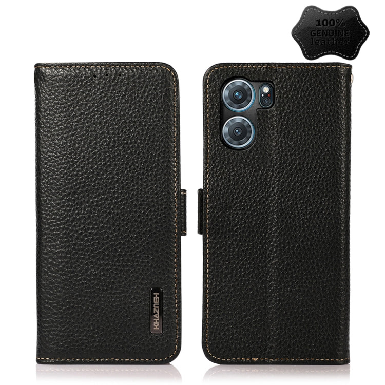 KHAZNEH Side-Magnetic Litchi Genuine Leather RFID Phone Case, For OnePlus Nord CE 2 Lite 5G, For OPPO K10 5G, For OPPO K10 Pro 5G