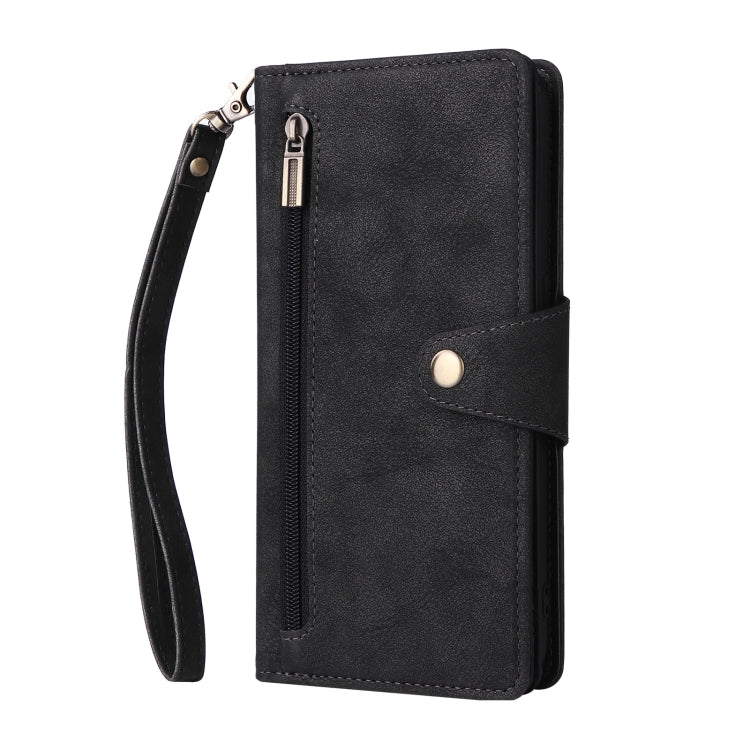 Rivet Buckle 9 Cards Three Fold Leather Phone Case