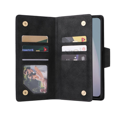 Rivet Buckle 9 Cards Three Fold Leather Phone Case