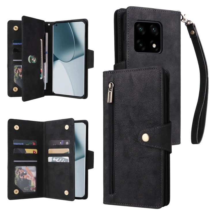 Rivet Buckle 9 Cards Three Fold Leather Phone Case