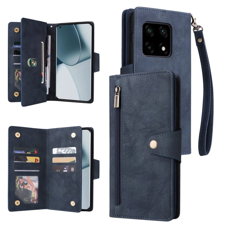 Rivet Buckle 9 Cards Three Fold Leather Phone Case