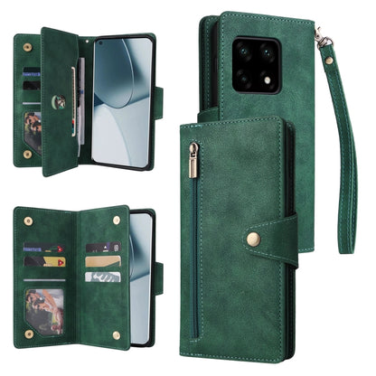 Rivet Buckle 9 Cards Three Fold Leather Phone Case