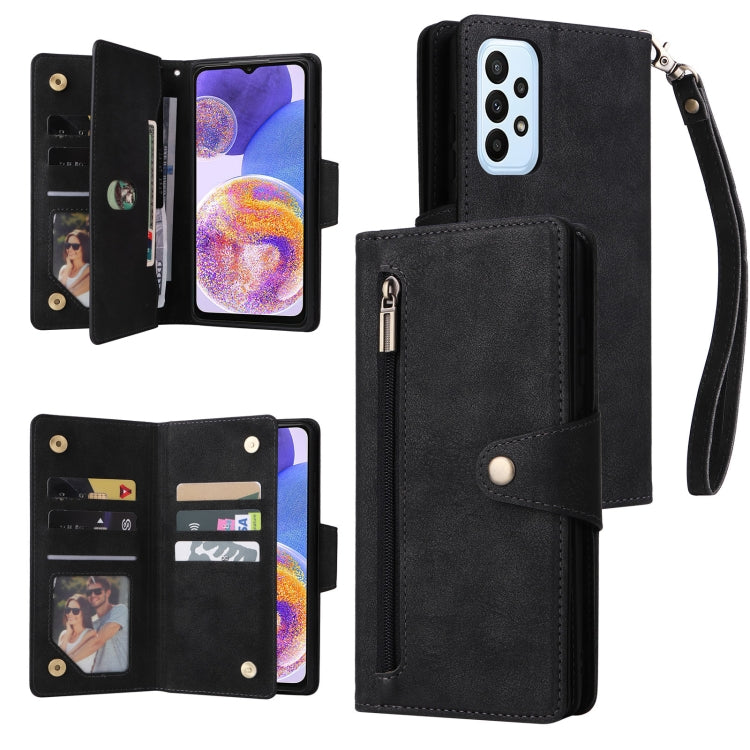 Rivet Buckle 9 Cards Three Fold Leather Phone Case