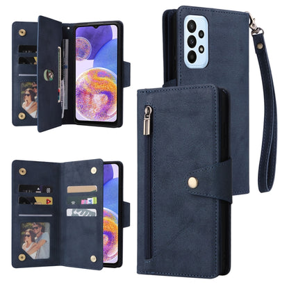 Rivet Buckle 9 Cards Three Fold Leather Phone Case