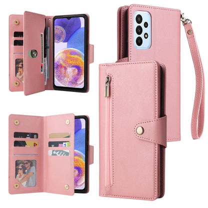 Rivet Buckle 9 Cards Three Fold Leather Phone Case