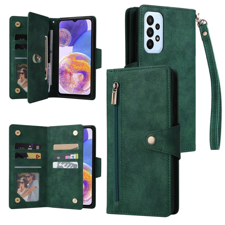 Rivet Buckle 9 Cards Three Fold Leather Phone Case