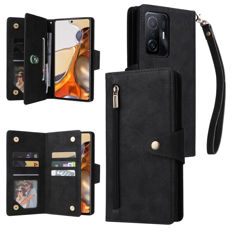 Rivet Buckle 9 Cards Three Fold Leather Phone Case