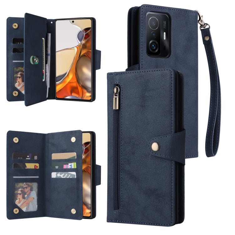 Rivet Buckle 9 Cards Three Fold Leather Phone Case