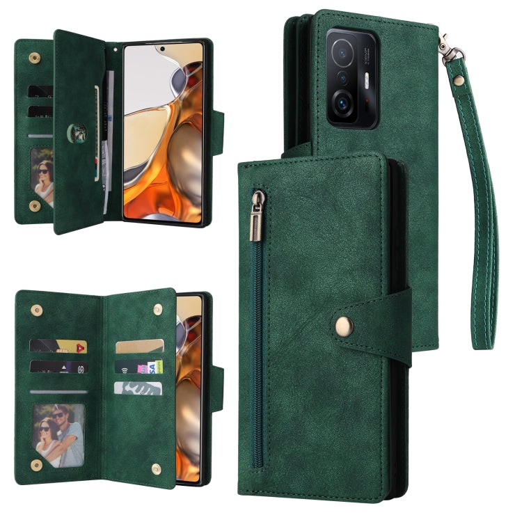 Rivet Buckle 9 Cards Three Fold Leather Phone Case