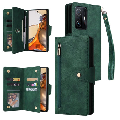 Rivet Buckle 9 Cards Three Fold Leather Phone Case