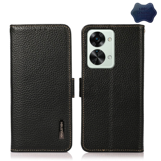 KHAZNEH Litchi Texture RFID Genuine Leather Phone Case, For OnePlus Nord 2T 5G