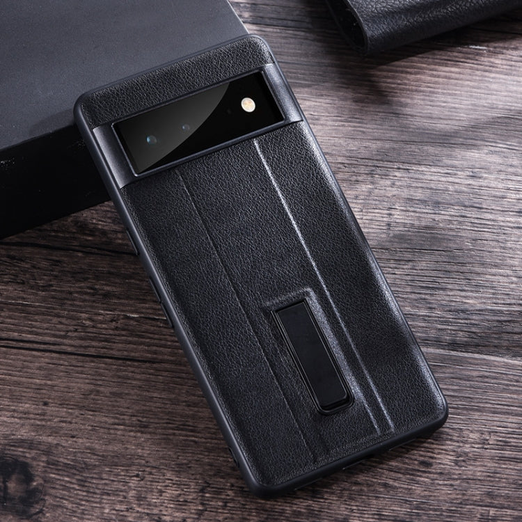 PC + Leather Texture Protective Phone Case with Metal Holder, For Google Pixel 6 Pro